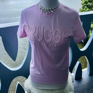 Brugge Belgium Cotton T-Shirt with 3-Dimensional Logo and Crown Pink Size XS